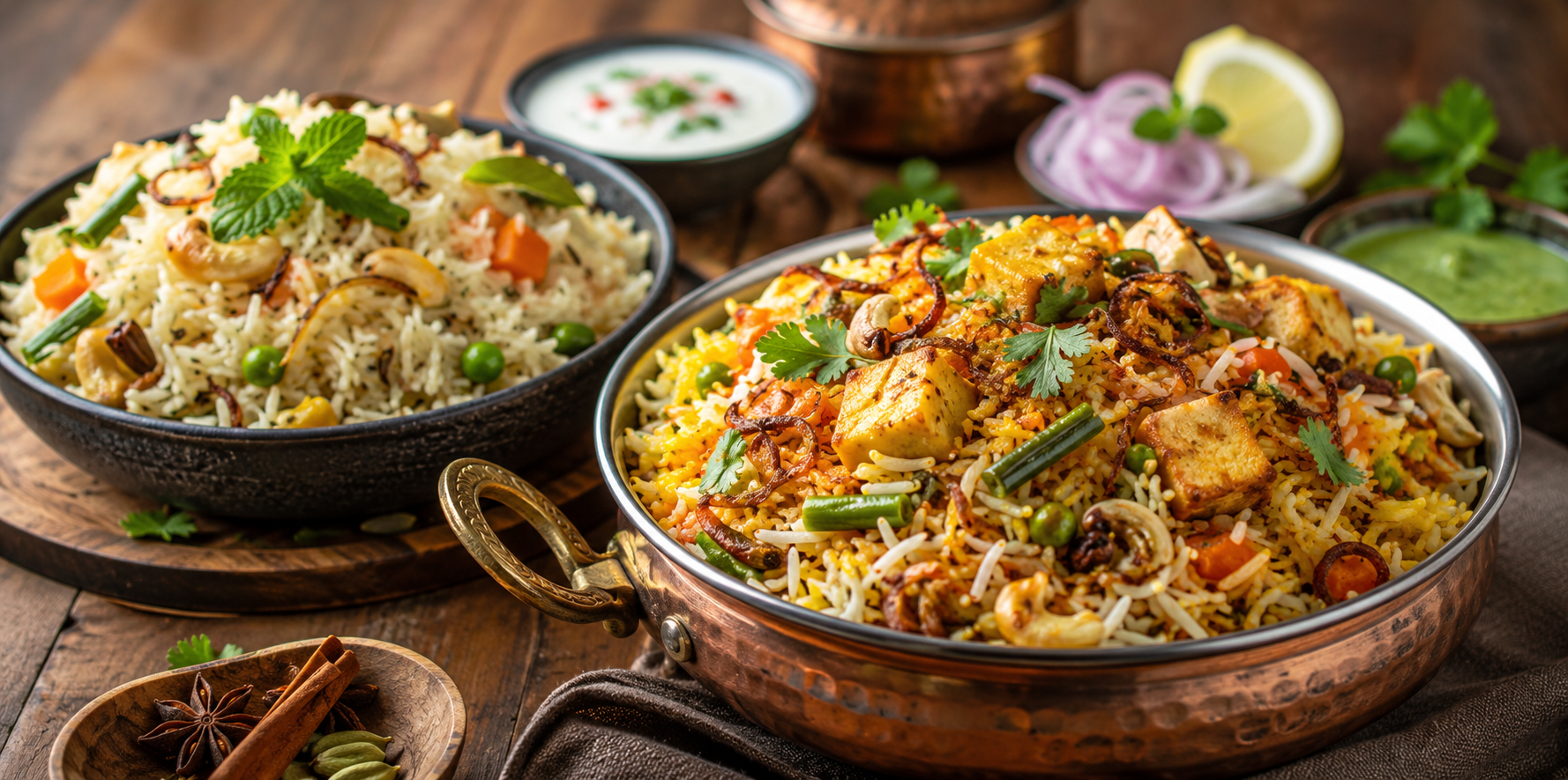 vegetarian biryani and pulav